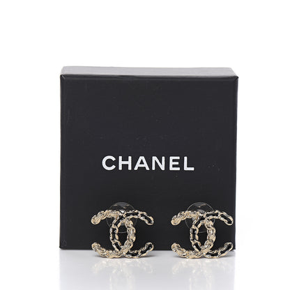 Chanel Enamel Metal Chain French New Wave CC Earrings Black Gold 5 of 5