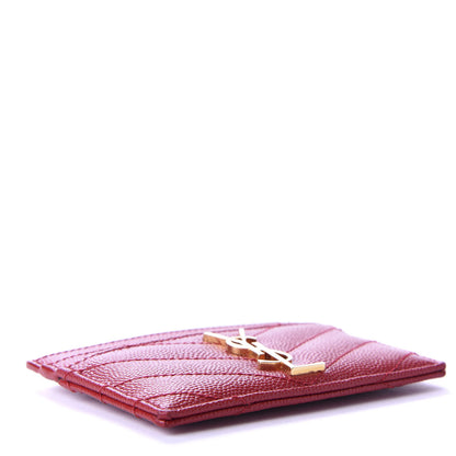 Saint Laurent Grain De Poudre Matelasse Chevron Monogram Credit Card Case New Red 4 of 8
