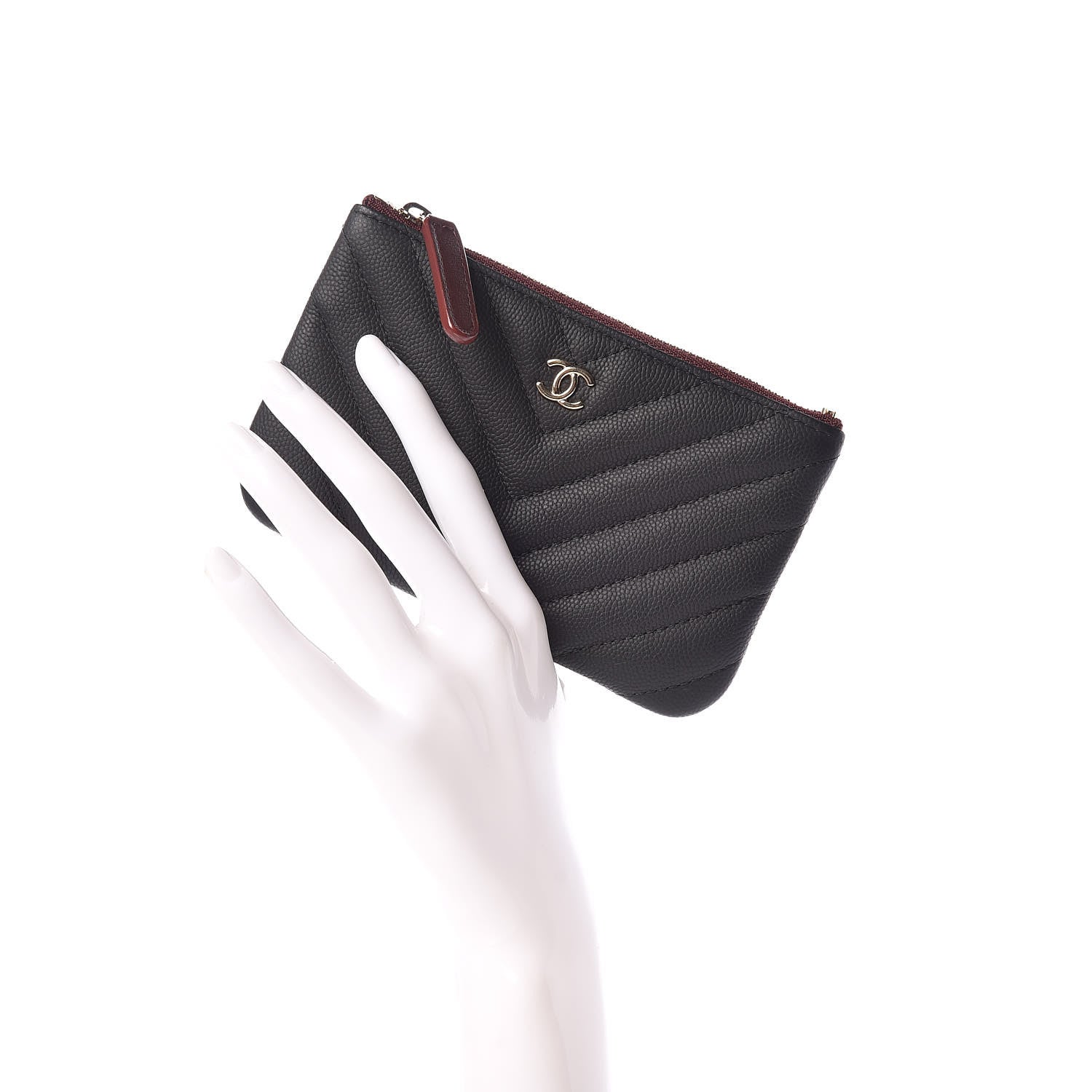 Chanel Caviar Chevron Quilted Small Cosmetic Case Black 2 of 10
