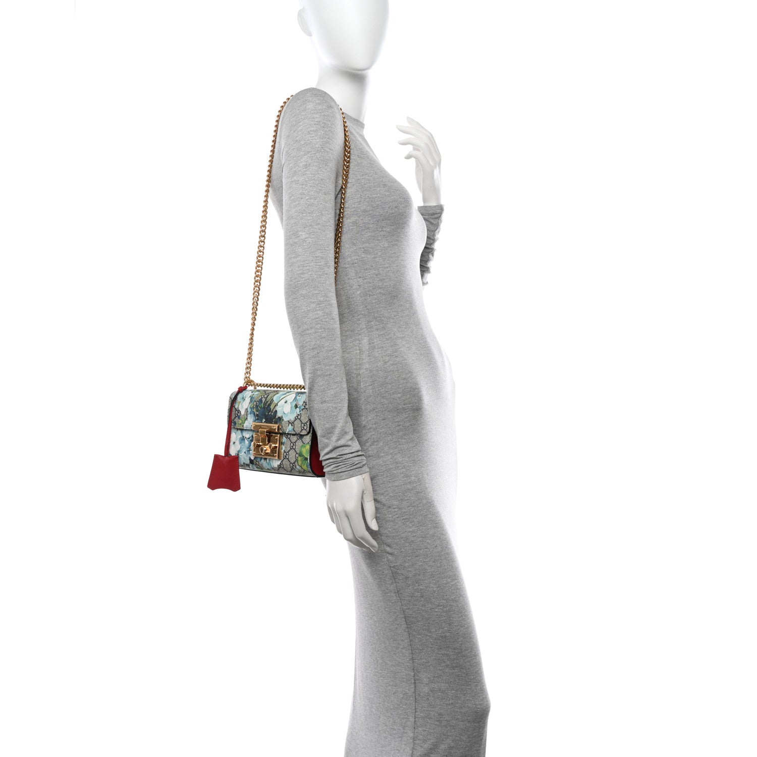 Gucci GG Supreme Monogram Blooms Small Padlock Shoulder Bag Beige Blue Navy Hibiscus Red 2 of 12