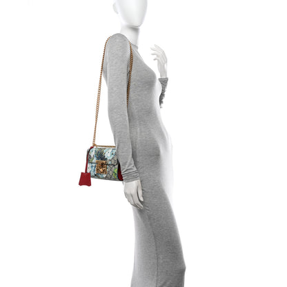 Gucci GG Supreme Monogram Blooms Small Padlock Shoulder Bag Beige Blue Navy Hibiscus Red 2 of 12