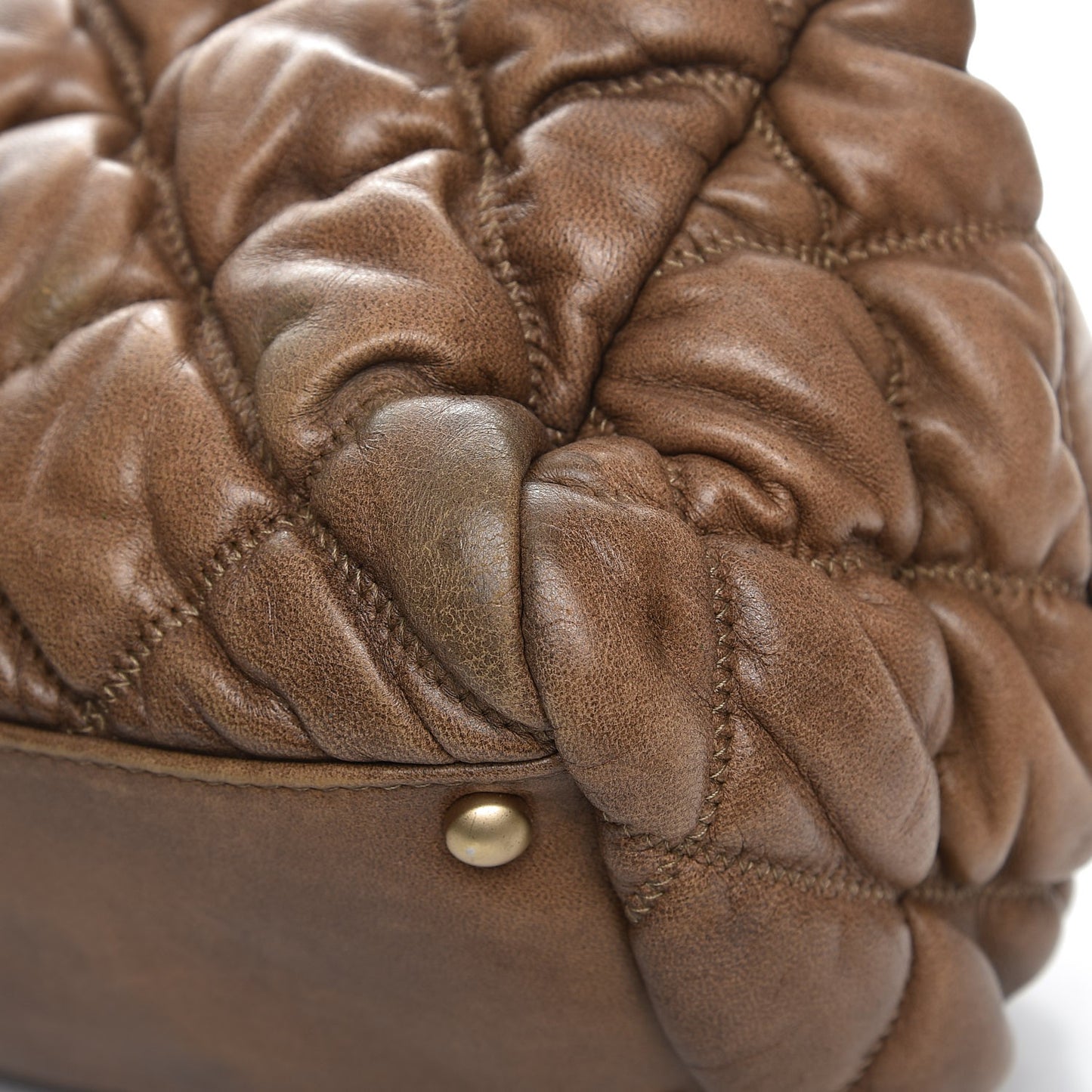 Lambskin Bubble Quilt Bowler Dark Beige
