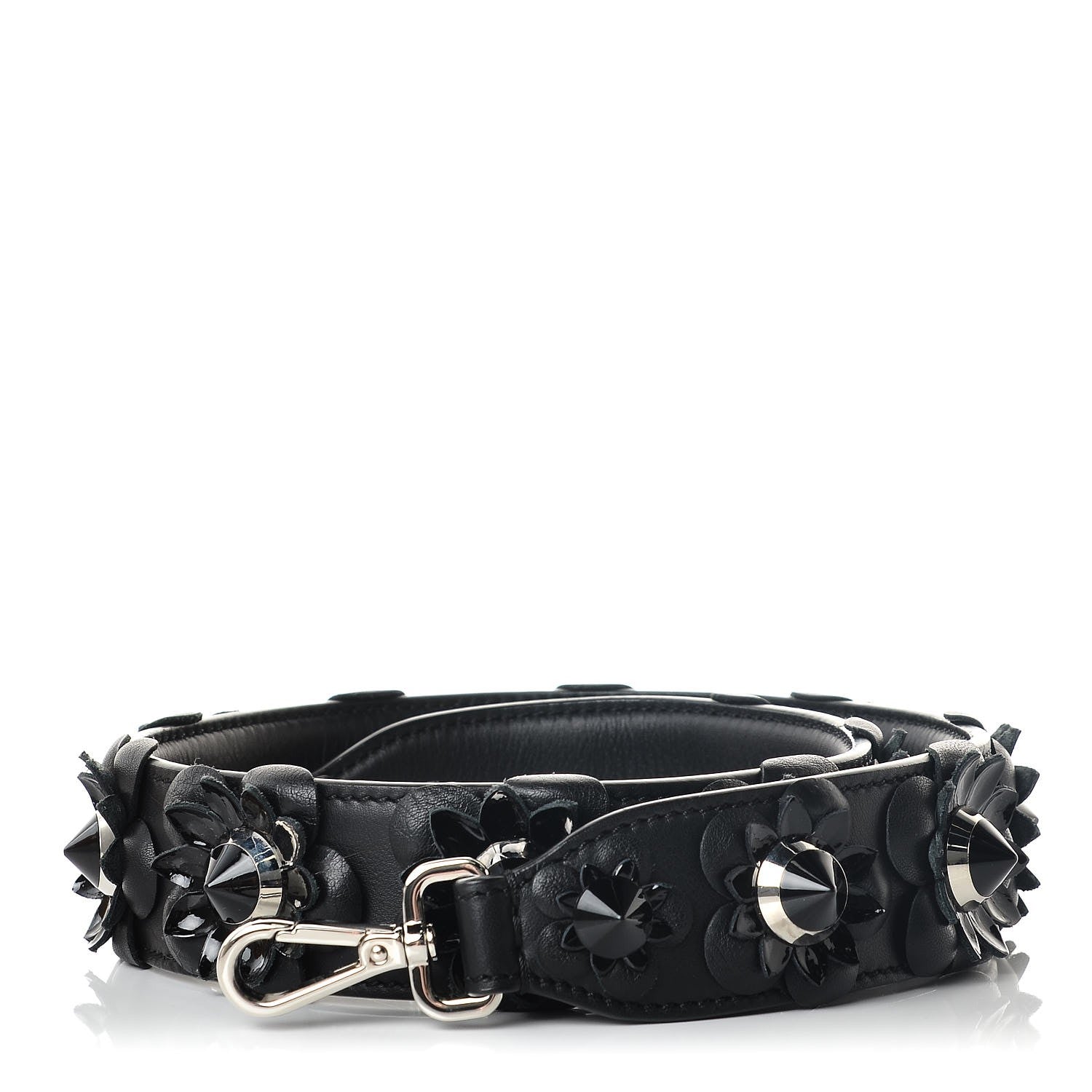 Fendi Vitello Dolce Nappa Patent Flowerland Studded Strap You Black 1 of 3