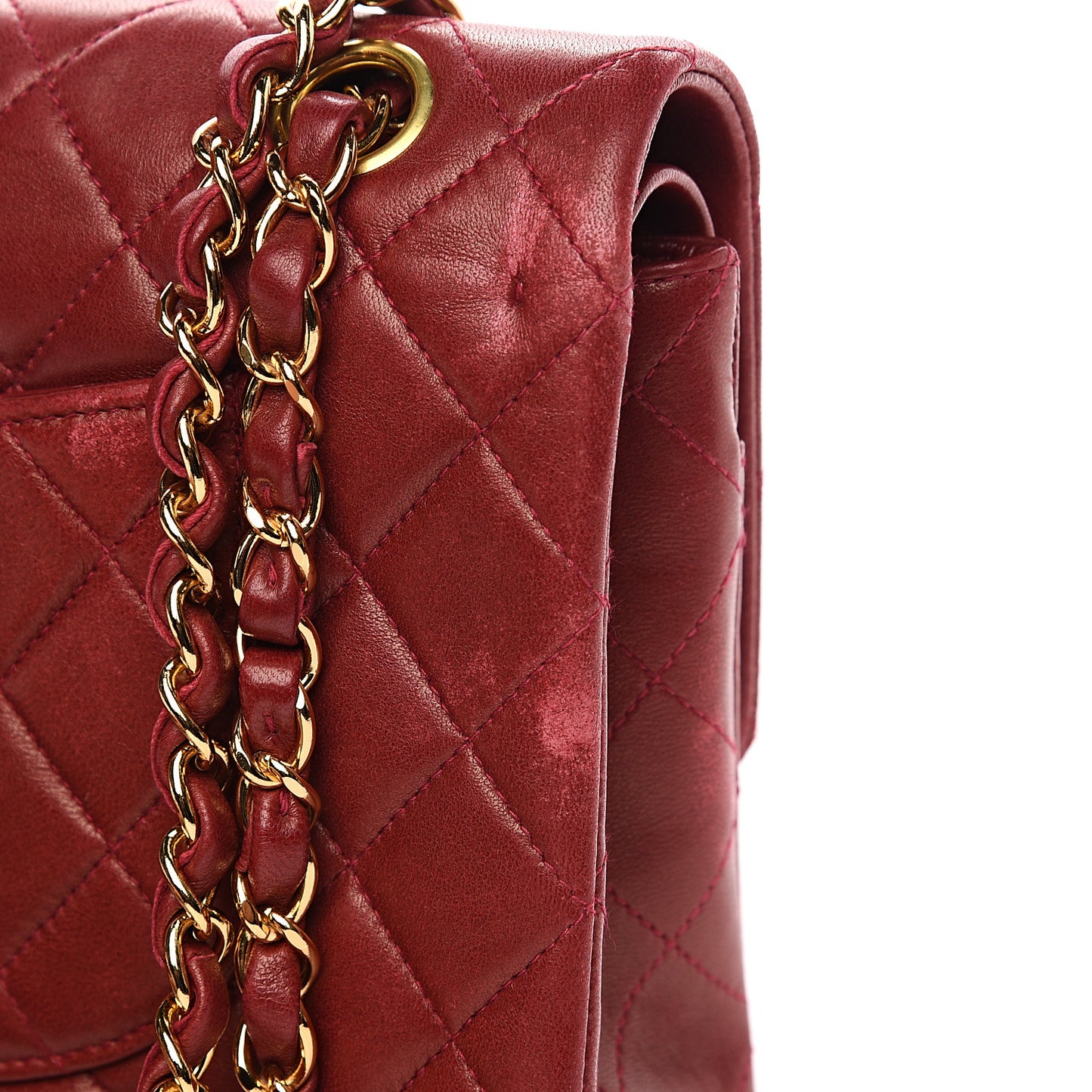 Lambskin Quilted Medium Double Flap Red