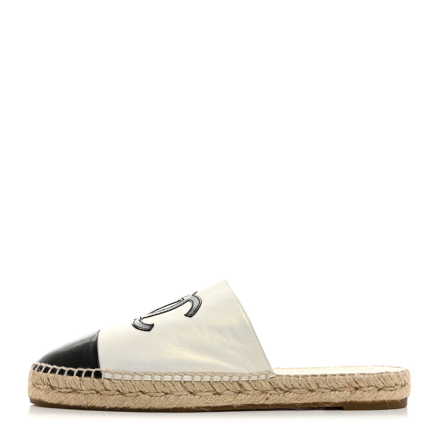 Chanel Iridescent Goatskin CC Espadrille Mules 40 Ivory Black 1 of 9