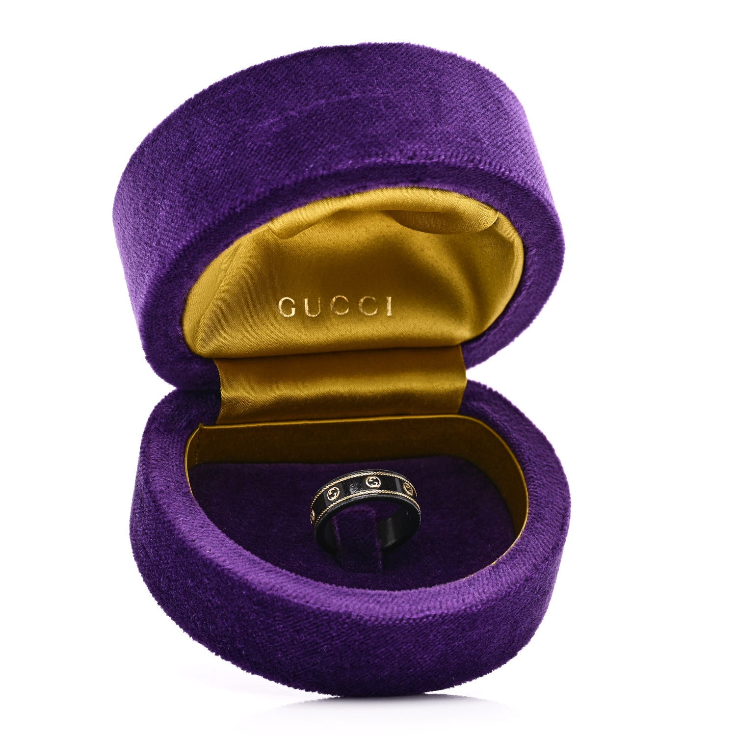 Gucci Black Synthetic Corundum 18K Yellow Gold Interlocking G Band Ring 56 7.75 8 of 8