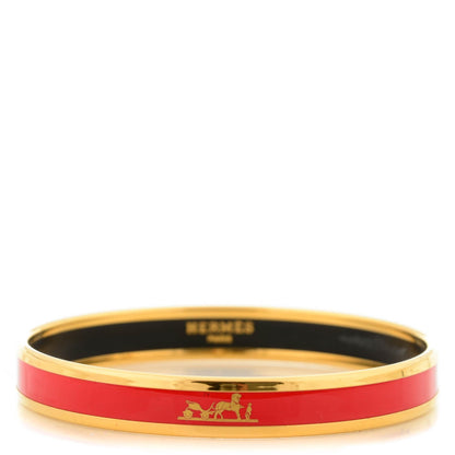 Hermes Enamel Printed Narrow Caleche Bracelet 65 Rouge Vif 1 of 5