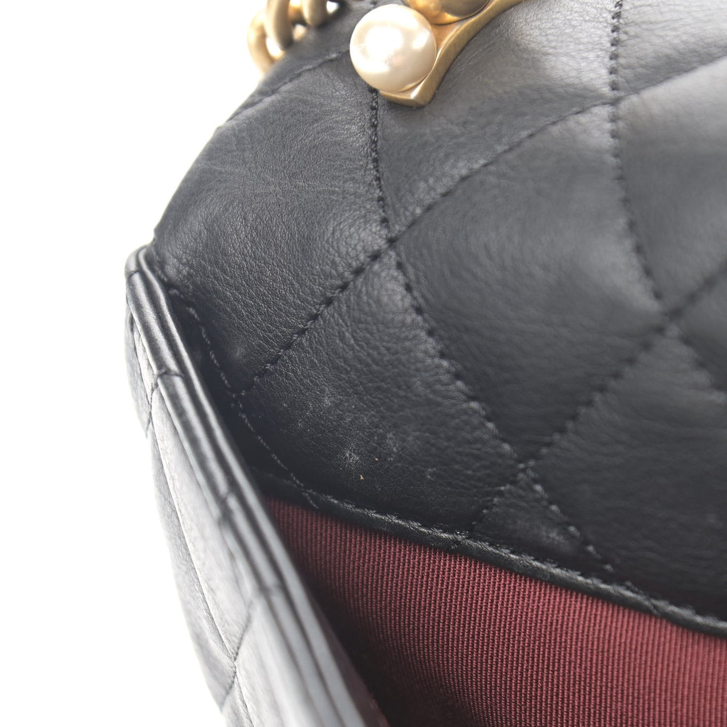 Calfskin Quilted Accordion Pearl CC Small Flap Bag Black