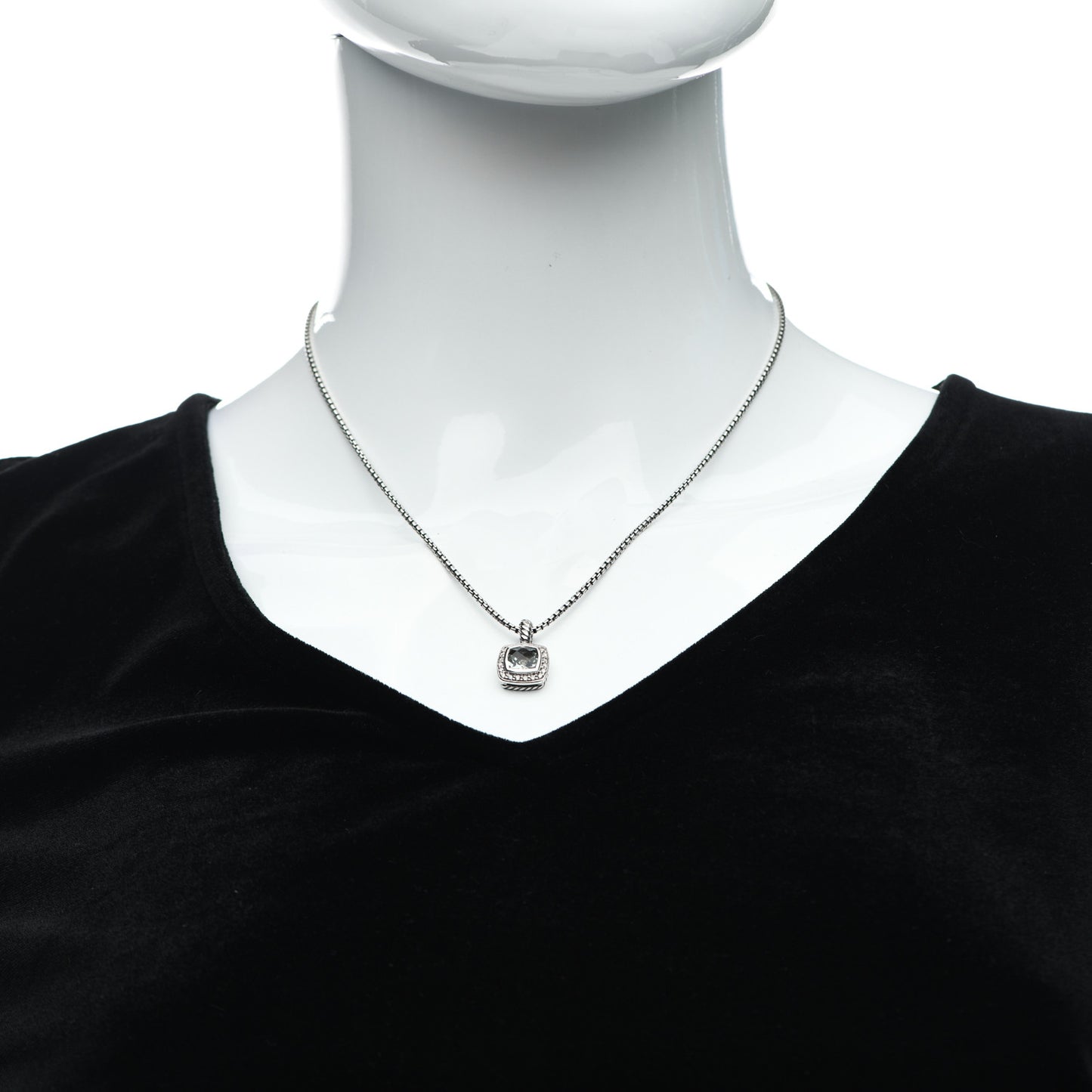 Sterling Silver Diamond Prasiolite 7mm Petite Albion Pendant Necklace