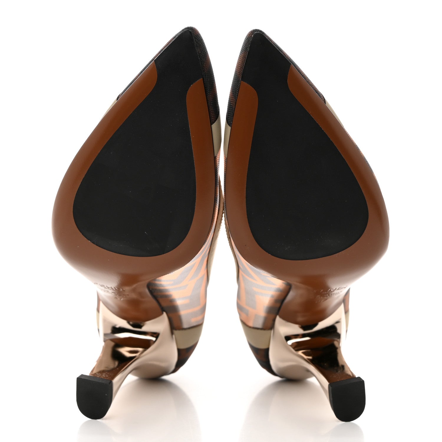 Fendi Technical Mesh Vitello Gommato FF Colibri 85mm Pumps 37 Tobacco Moro Nude 5 of 8