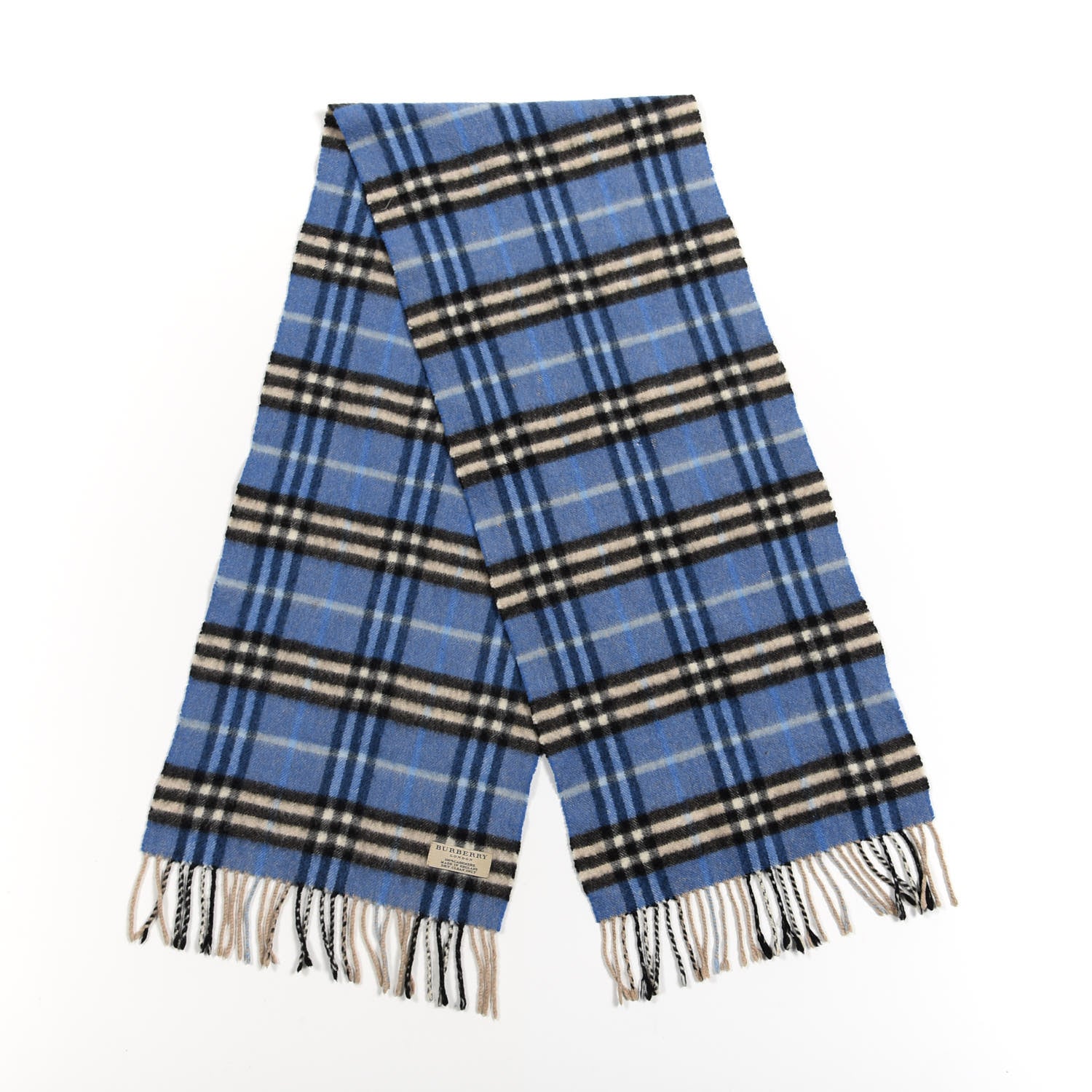 Burberry Cashmere Vintage Check Fringe Scarf Blue 2 of 5