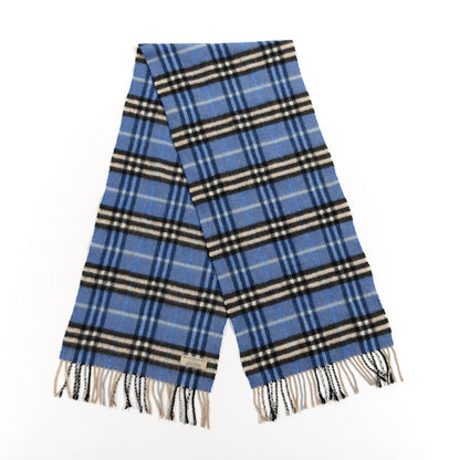 Burberry Cashmere Vintage Check Fringe Scarf Blue 2 of 5