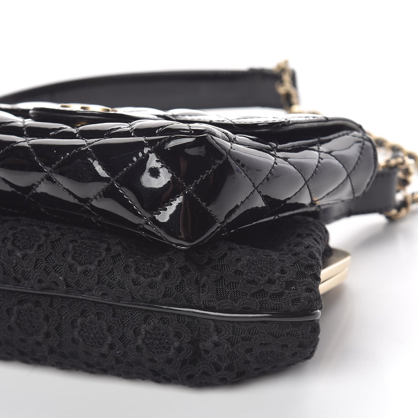 Patent Lace Mini Kiss Lock Double Bag Black