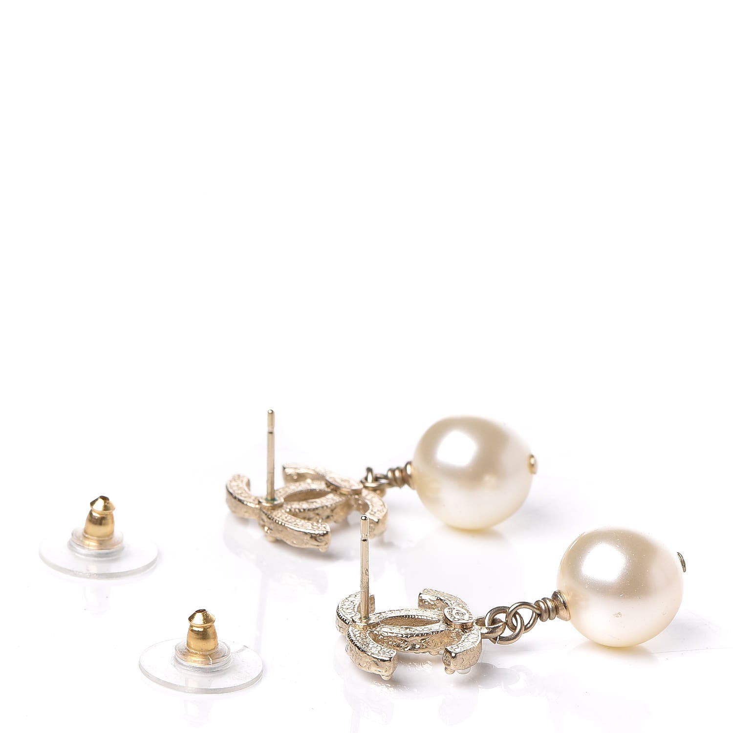 Chanel Crystal Pearl CC Drop Earrings Gold 3 of 4