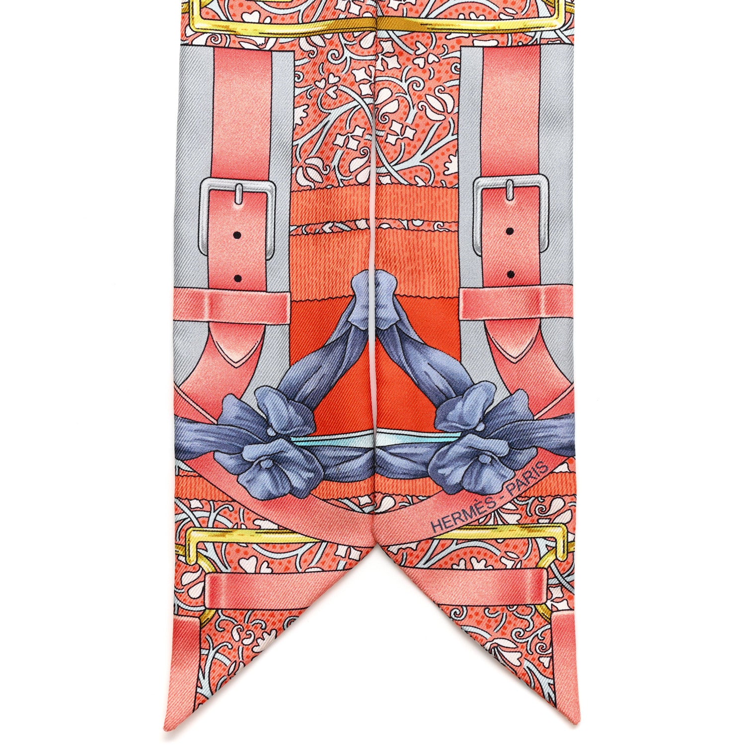 Hermes Silk Grand Manege Fleuri Twilly Orange Turquoise Gris 2 of 5