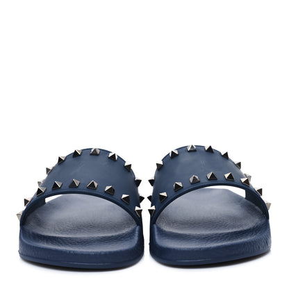 Valentino Garavani Rubber Rockstud Slide Sandals 41 Marine 3 of 8