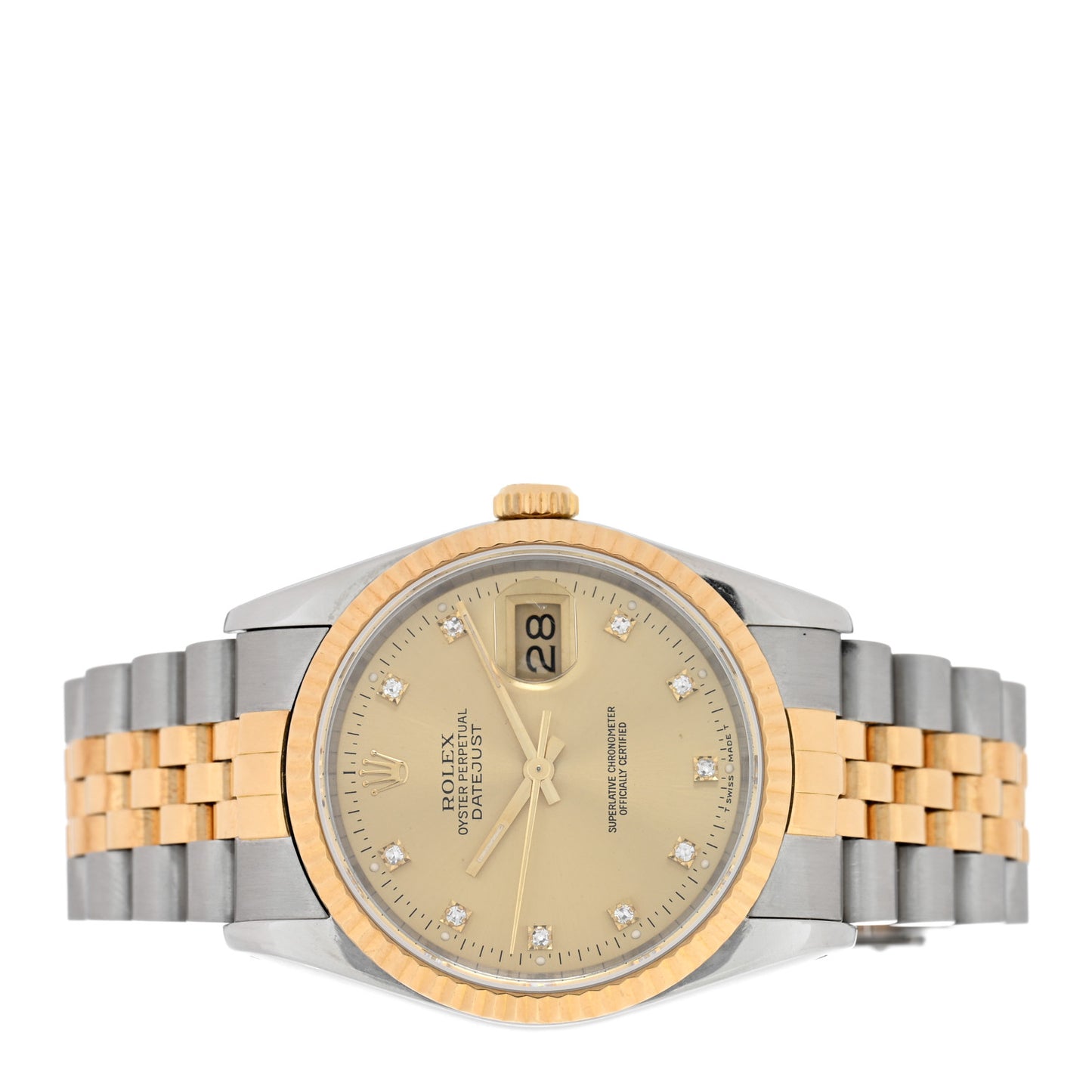 Stainless Steel 18K Yellow Gold Diamond 36mm Oyster Perpetual Datejust Watch Champagne 16233