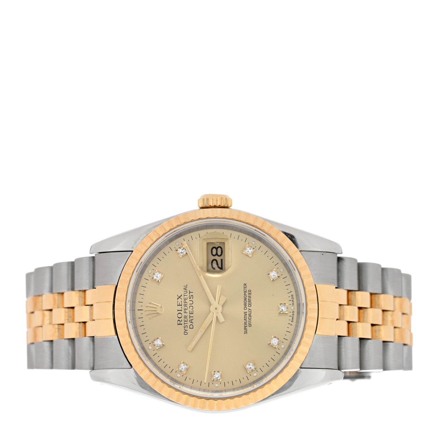 Rolex Stainless Steel 18K Yellow Gold Diamond 36mm Oyster Perpetual Datejust Watch Champagne 16233 2 of 5