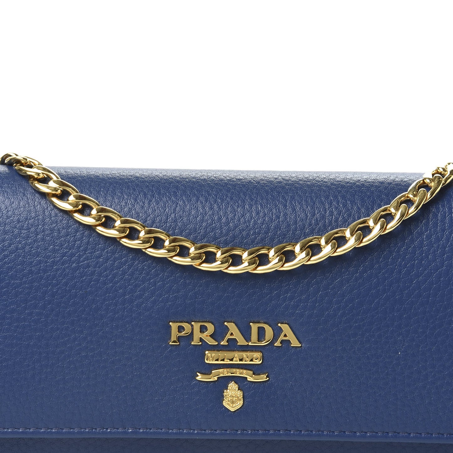 Vitello Grain Metal Oro Chain Wallet Bluette