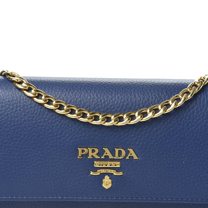 Prada Vitello Grain Metal Oro Chain Wallet Bluette 8 of 8