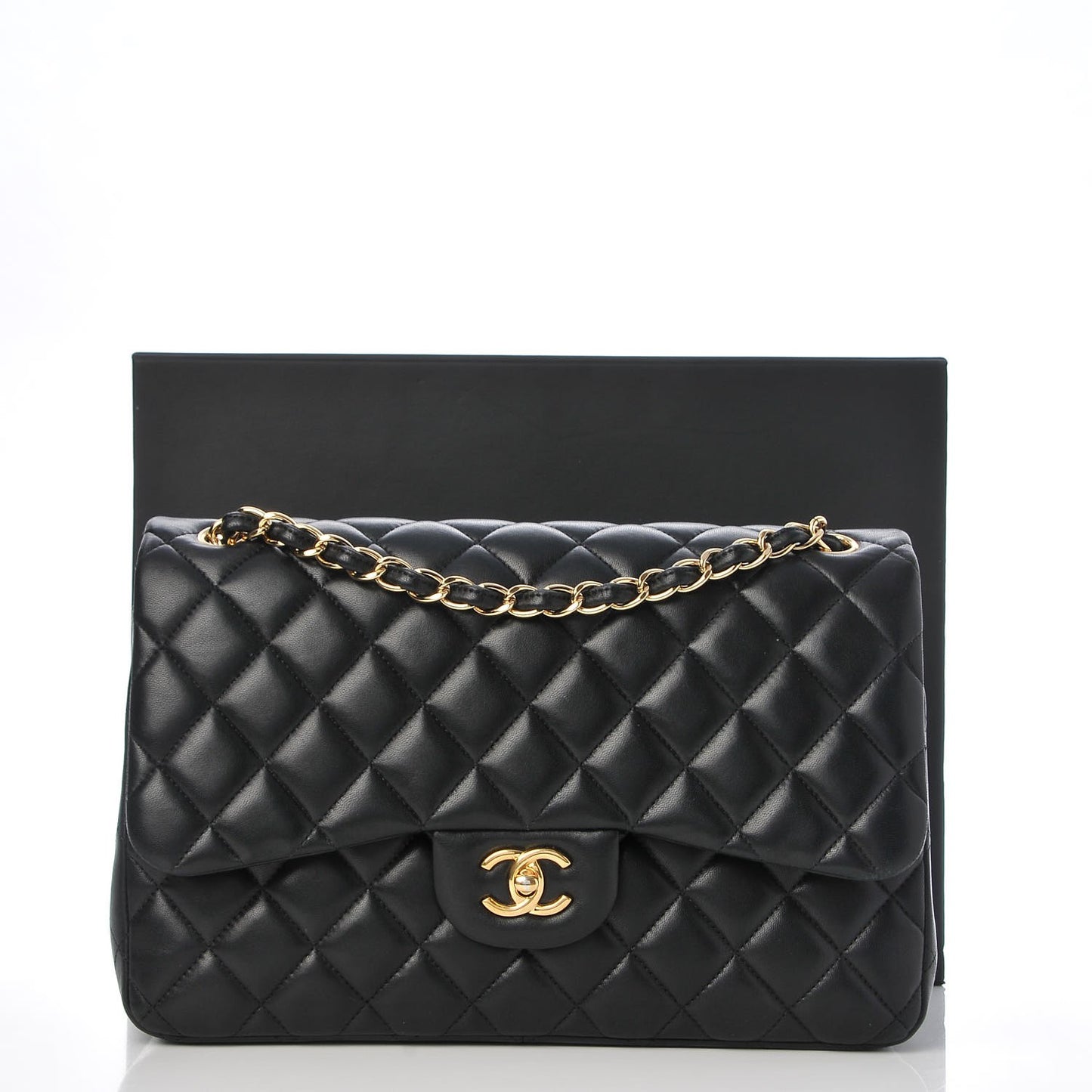 Lambskin Quilted Jumbo Double Flap Black