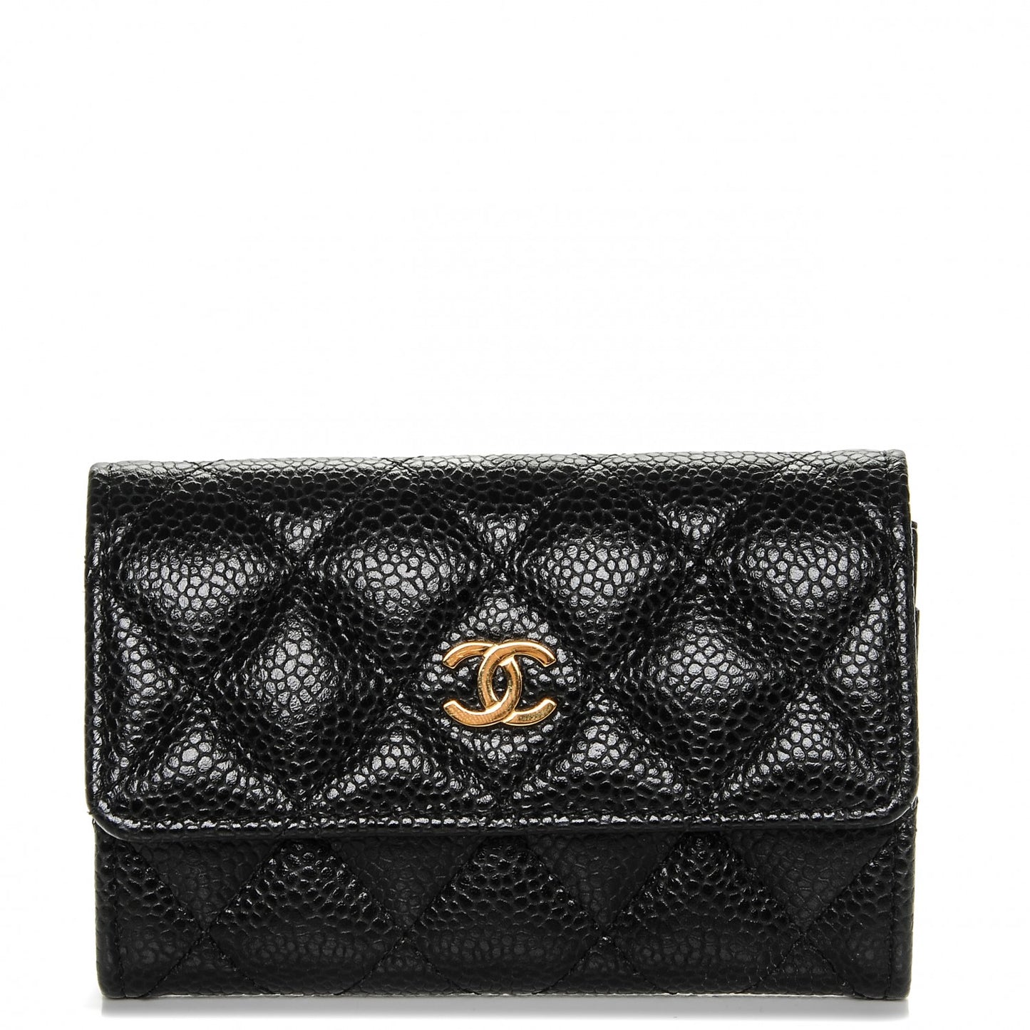 Caviar Quilted Flap Card Holder Black