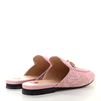 Gucci Lace Malaga Kid Womens Princetown Slippers 37.5 Sugar Pink Skin Rose 4 of 8