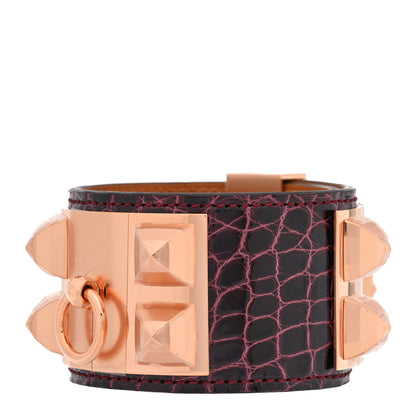 Hermes Shiny Alligator Collier De Chien CDC Bracelet T2 Bordeaux 1 of 6