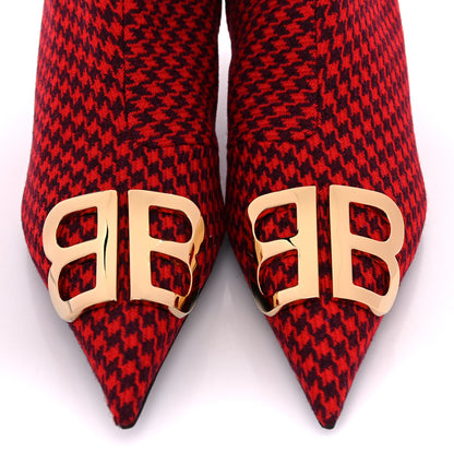 Balenciaga Wool Houndstooth BB Pointy Toe Ankle Booties 37.5 Red Black Gold 5 of 9