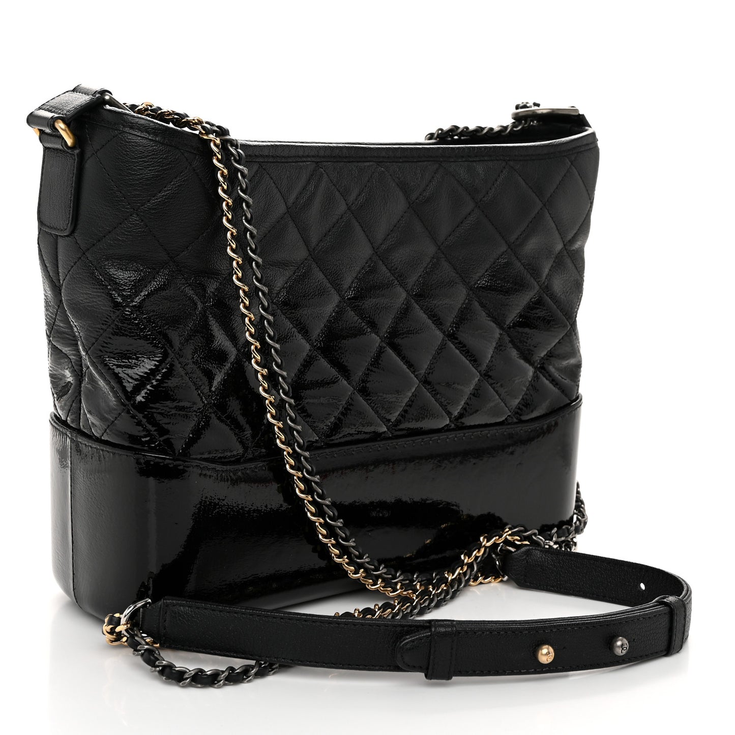 Patent Goatskin Quilted Medium Gabrielle Hobo Black