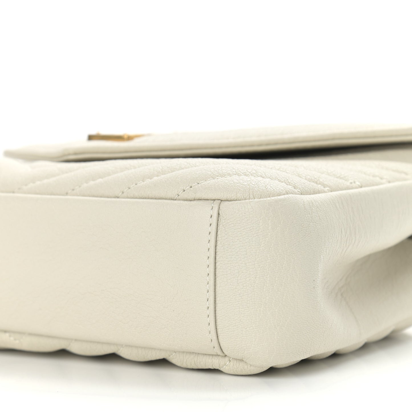 Sheepskin Matelasse Chevron Monogram Medium College Bag Crema Soft