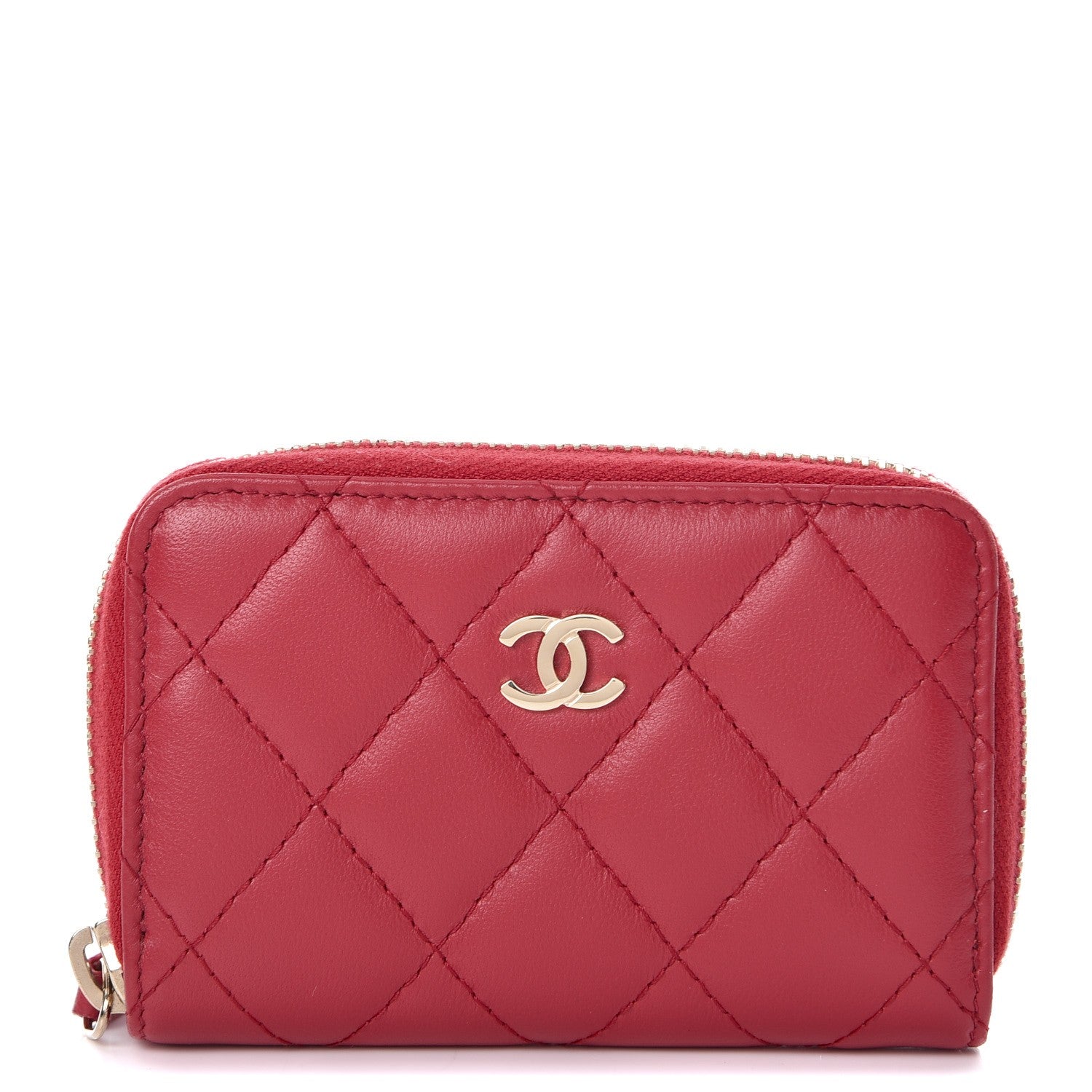 Chanel Lambskin Quilted Zip Around Coin Purse Wallet Dark Pink 1 of 7