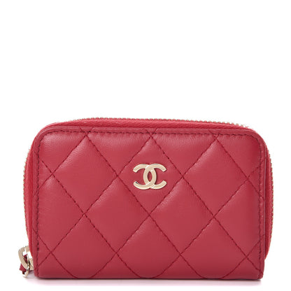 Chanel Lambskin Quilted Zip Around Coin Purse Wallet Dark Pink 1 of 7
