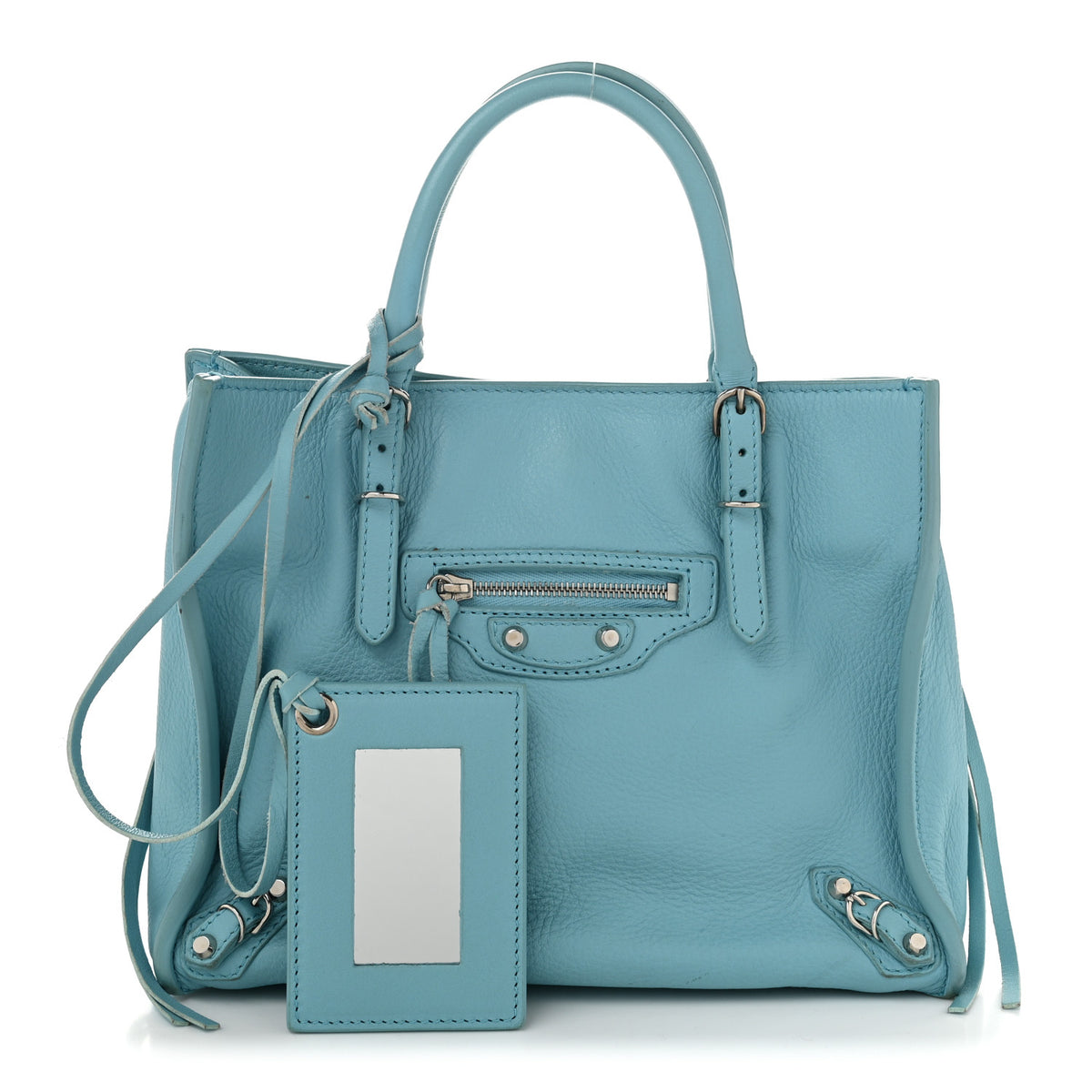 Balenciaga Supple Calfskin Papier Mini A4 Zip Around Tote Bleu Caraibes 3 of 12