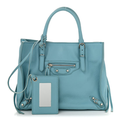 Balenciaga Supple Calfskin Papier Mini A4 Zip Around Tote Bleu Caraibes 3 of 12