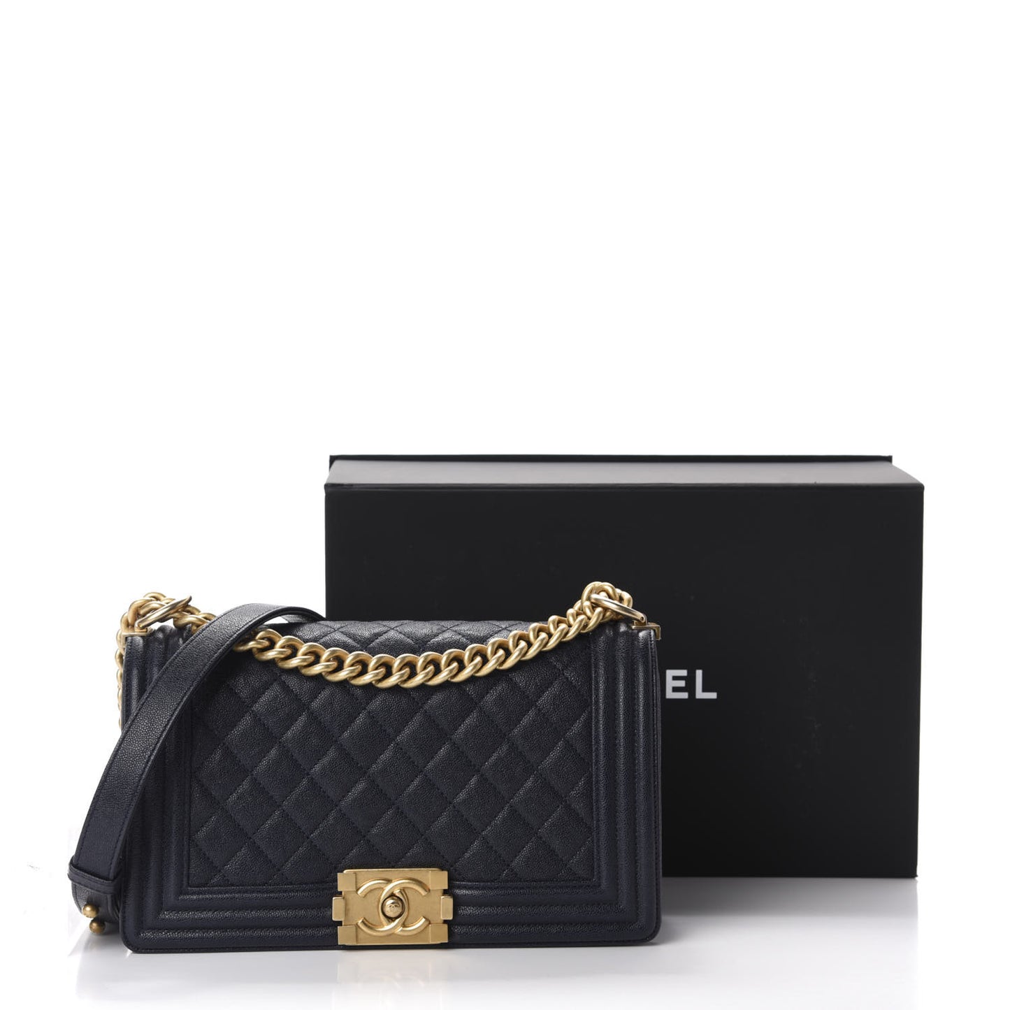 Caviar Quilted Medium Boy Flap Dark Blue