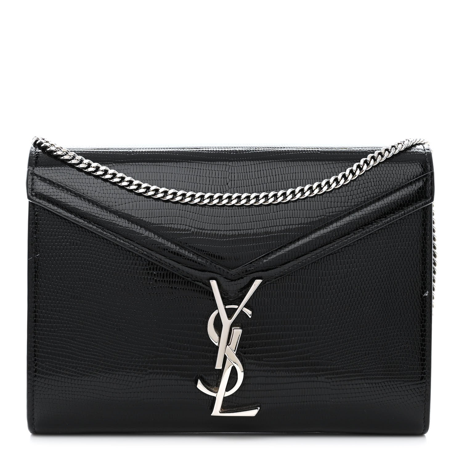 Saint Laurent Calfskin Lizard Embossed Monogram Cassandra Chain Wallet Black 1 of 13
