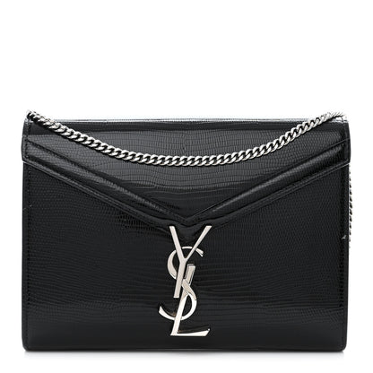 Saint Laurent Calfskin Lizard Embossed Monogram Cassandra Chain Wallet Black 1 of 13