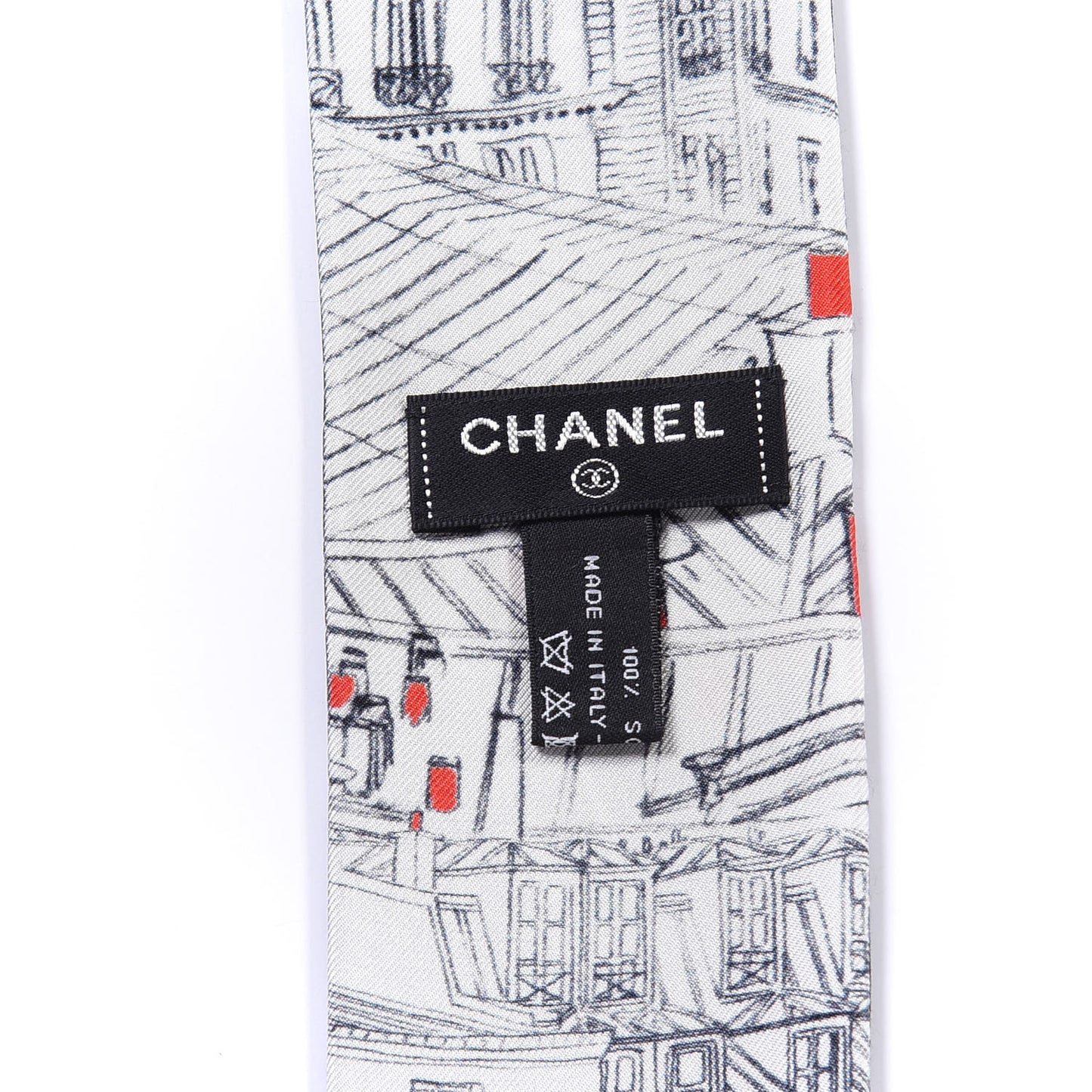 Silk Slim Bandeau Scarf Black Ecru