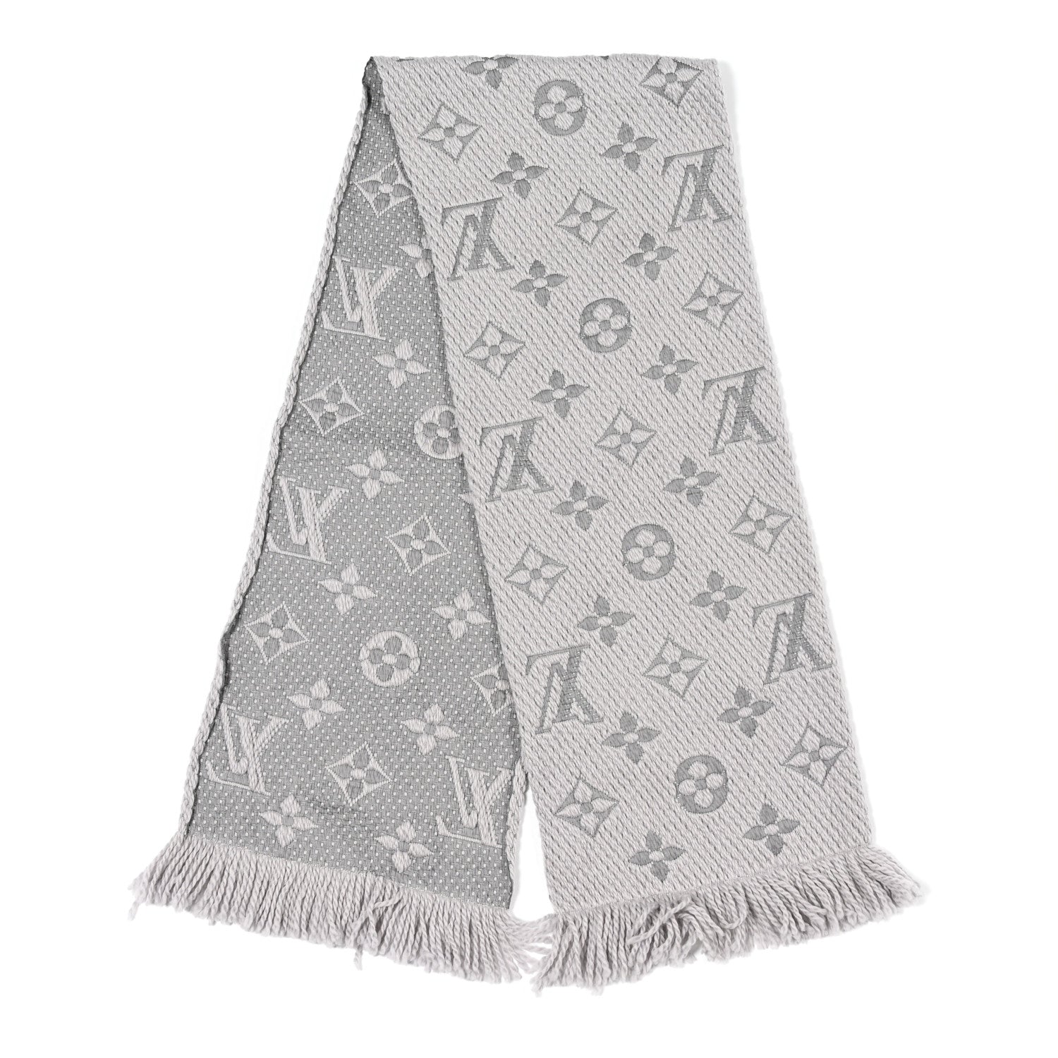 Louis Vuitton Wool Silk Logomania Scarf Pearl Grey 2 of 3