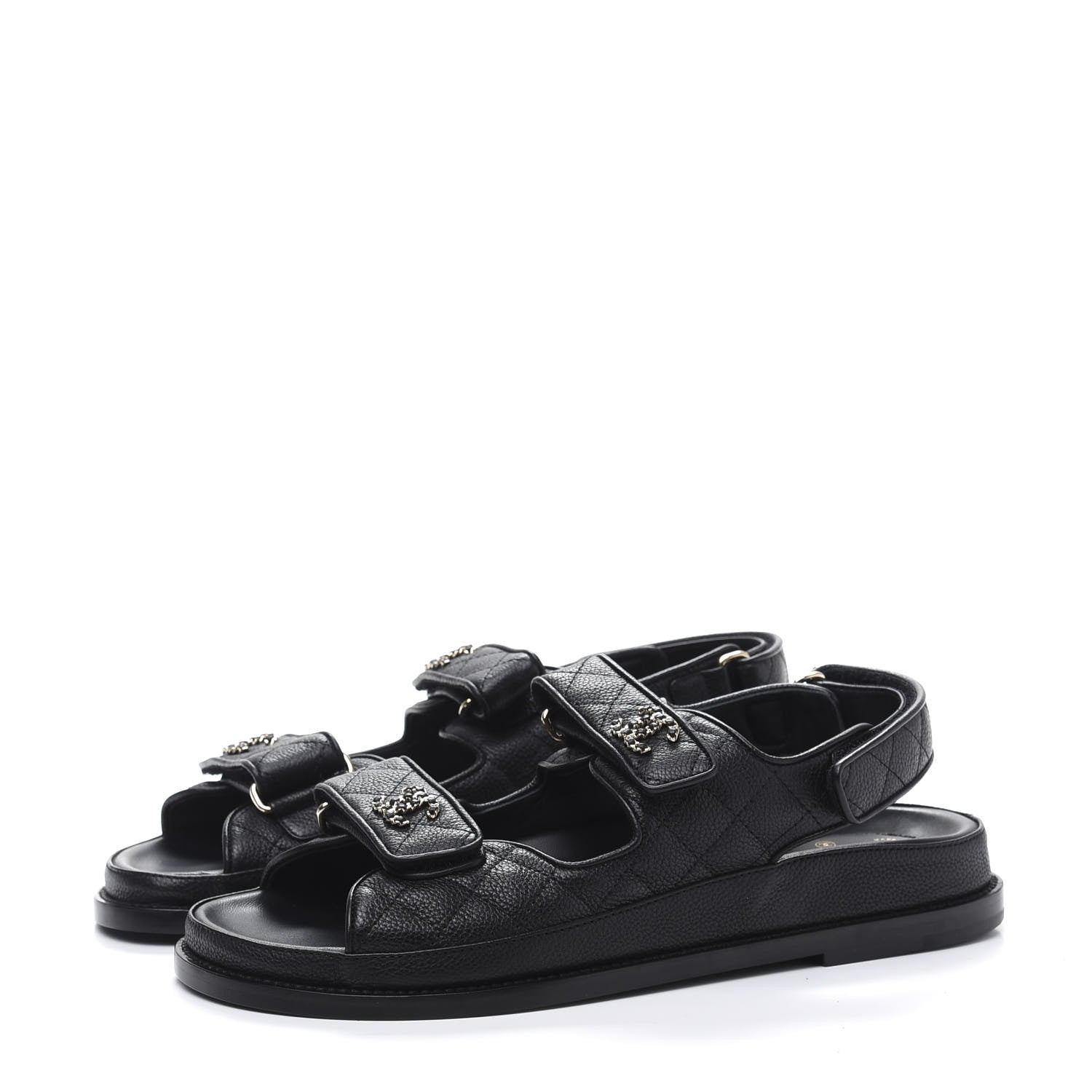 Chanel Grained Calfskin Velcro Dad Sandals 39 Black 3 of 9