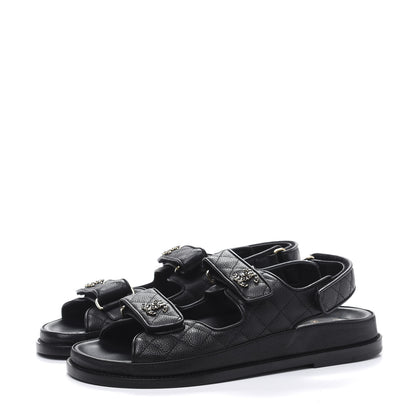 Chanel Grained Calfskin Velcro Dad Sandals 39 Black 3 of 9
