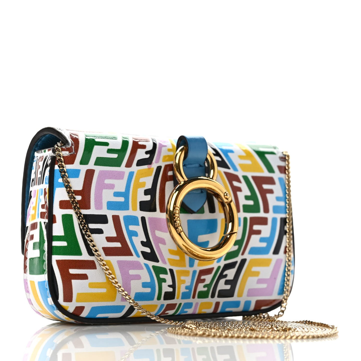 X SARAH COLEMAN Vitello Liberty Ceylon Micro FF Fish Eye Embossed Nano Baguette Charm Multicolor Cyber Blue