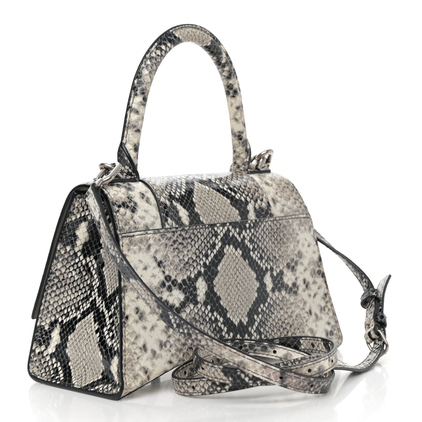 Calfskin Snake Effect Small Hourglass Top Handle Bag Black White