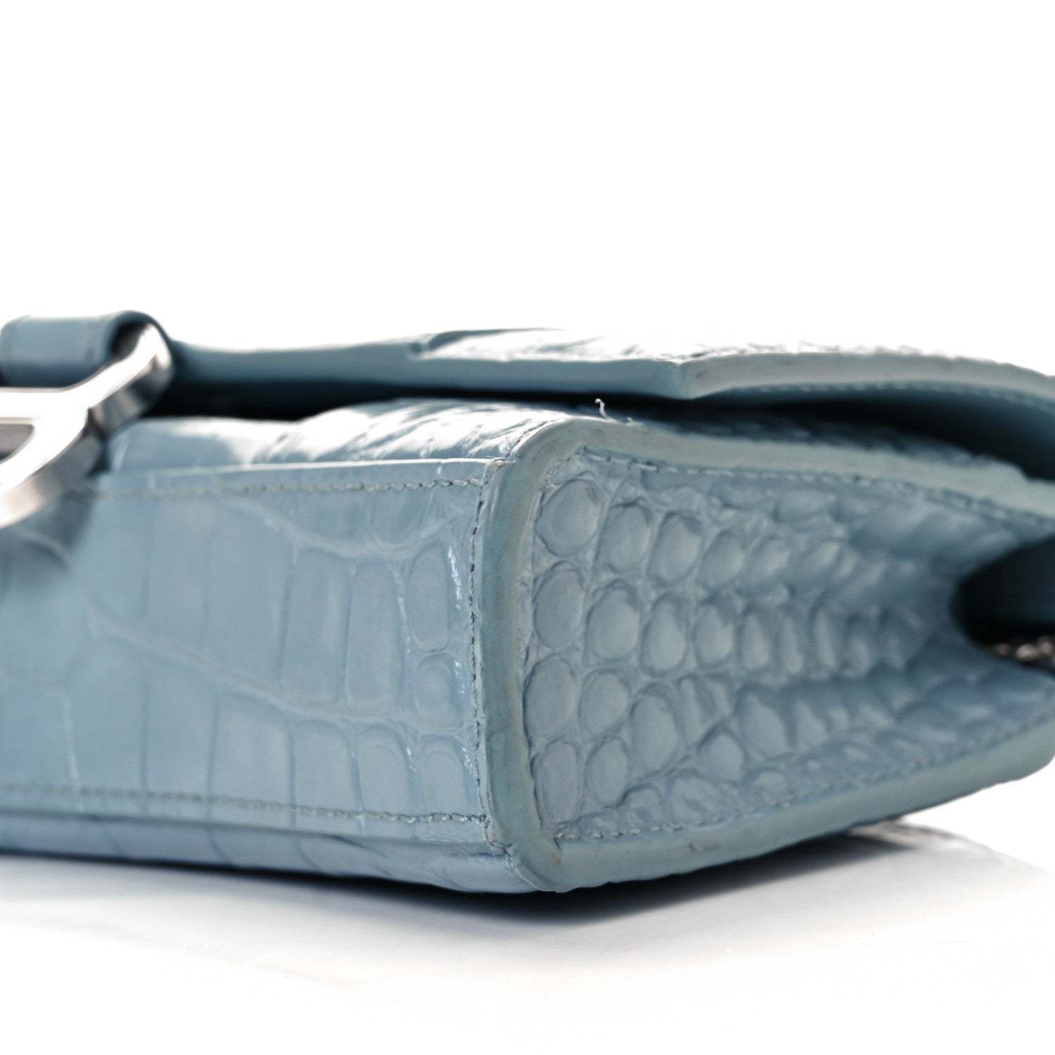 Balenciaga Shiny Calfskin Crocodile Embossed Hourglass Chain Bag Blue Grey 15 of 17