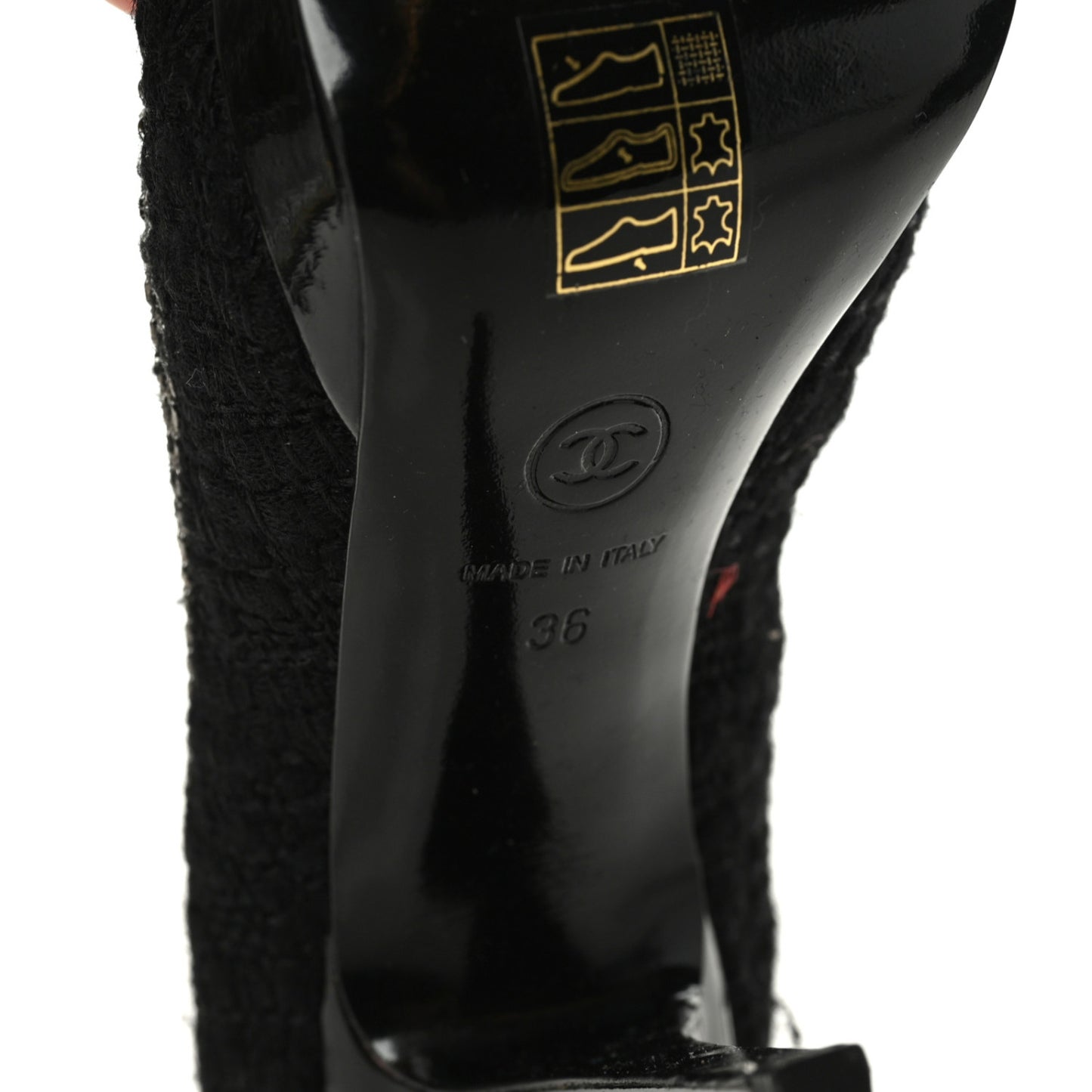 Tweed Patent Cap Toe CC Chain Pumps 36 Black