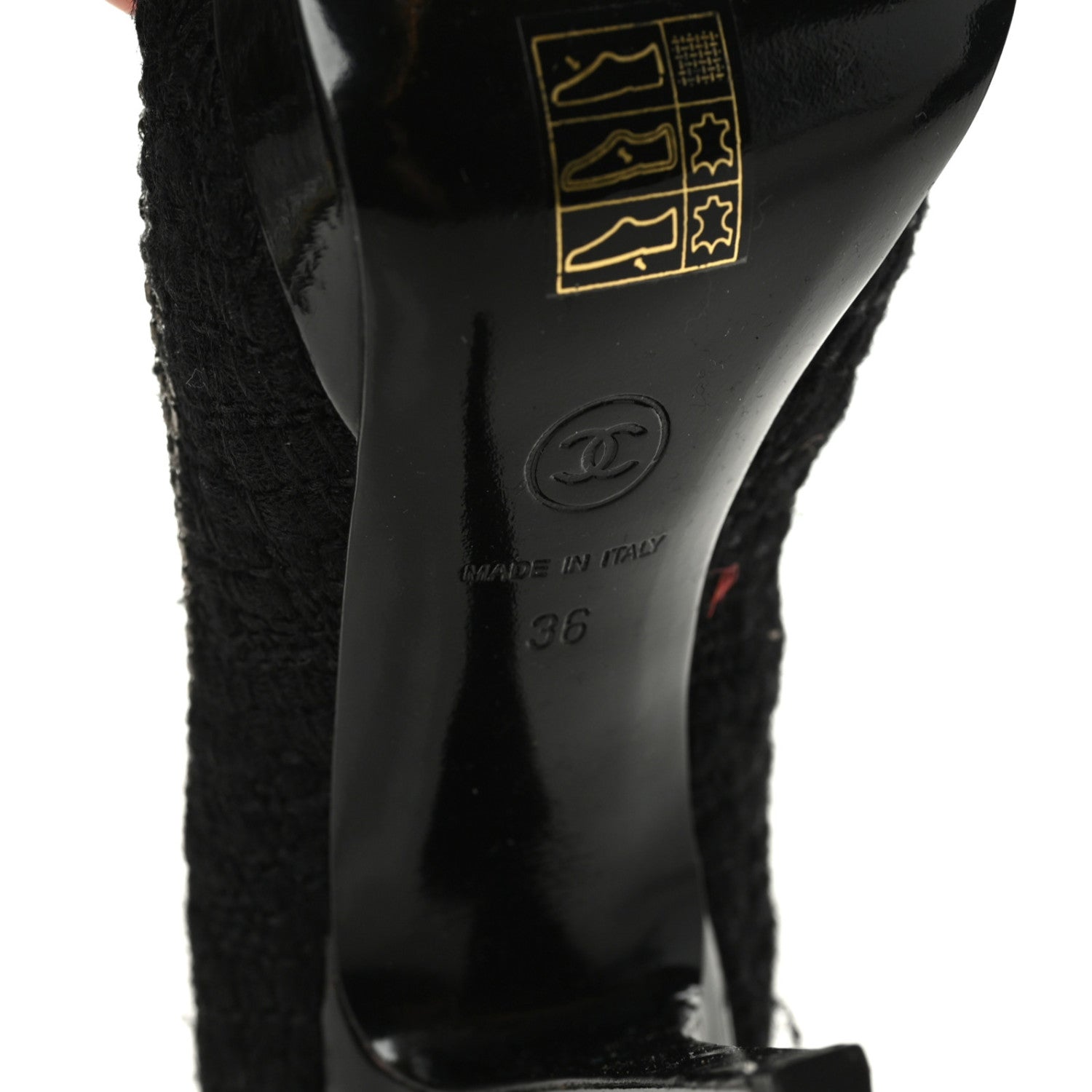 Chanel Tweed Patent Cap Toe CC Chain Pumps 36 Black 7 of 9