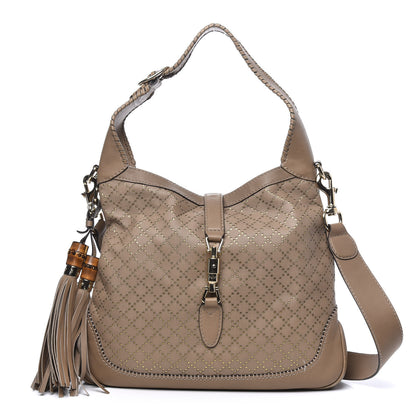 Gucci Calfskin Laser Cut Medium New Jackie Shoulder Bag Porridge 1 of 13