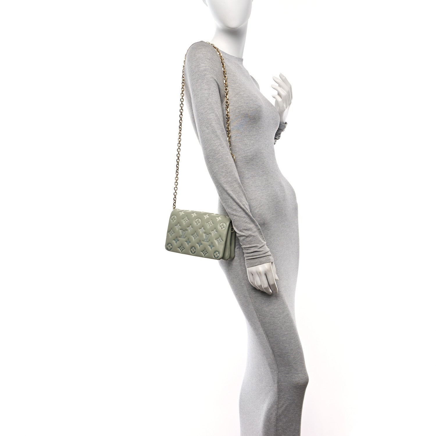 Louis Vuitton Lambskin Embossed Monogram Pochette Coussin Green 2 of 9