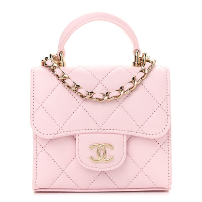 Chanel Lambskin Quilted Top Handle Clutch With Chain Light Pink 1 of 9